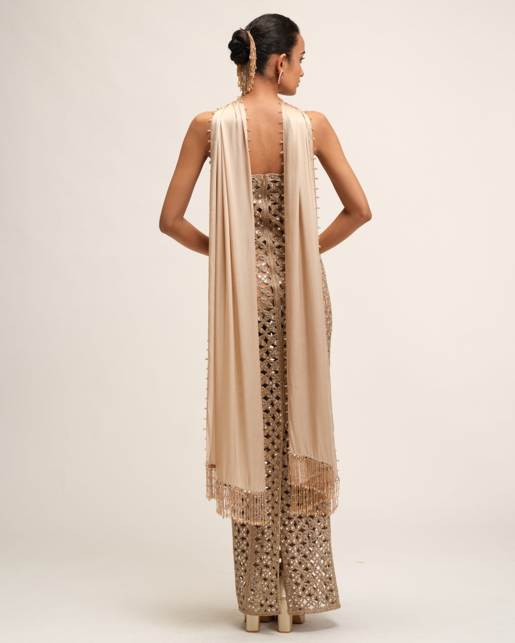 Light Beige Cutwork Dress Set