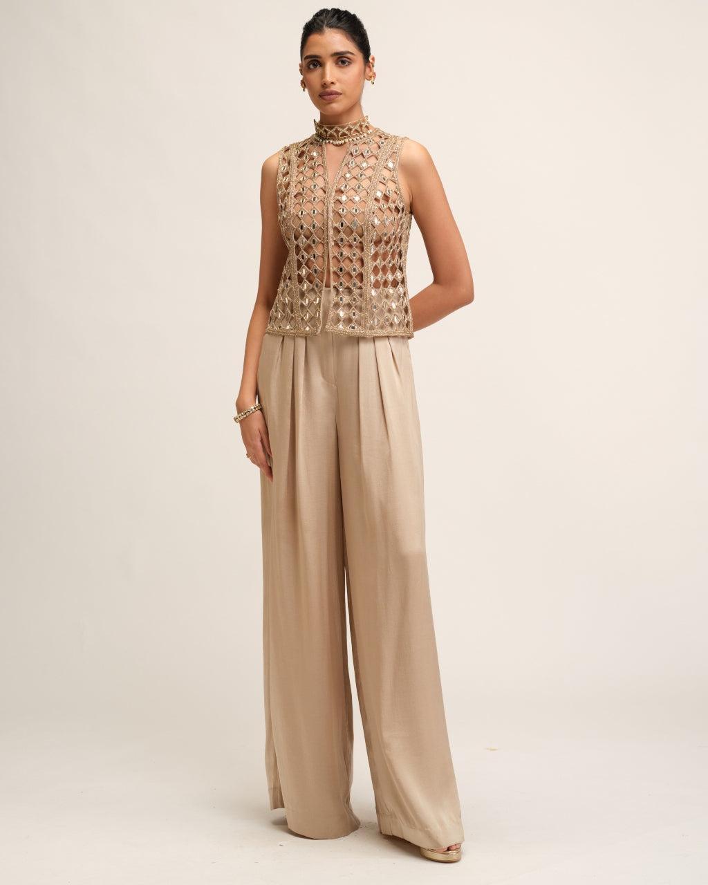 Light Beige Cutwork Jacket Set