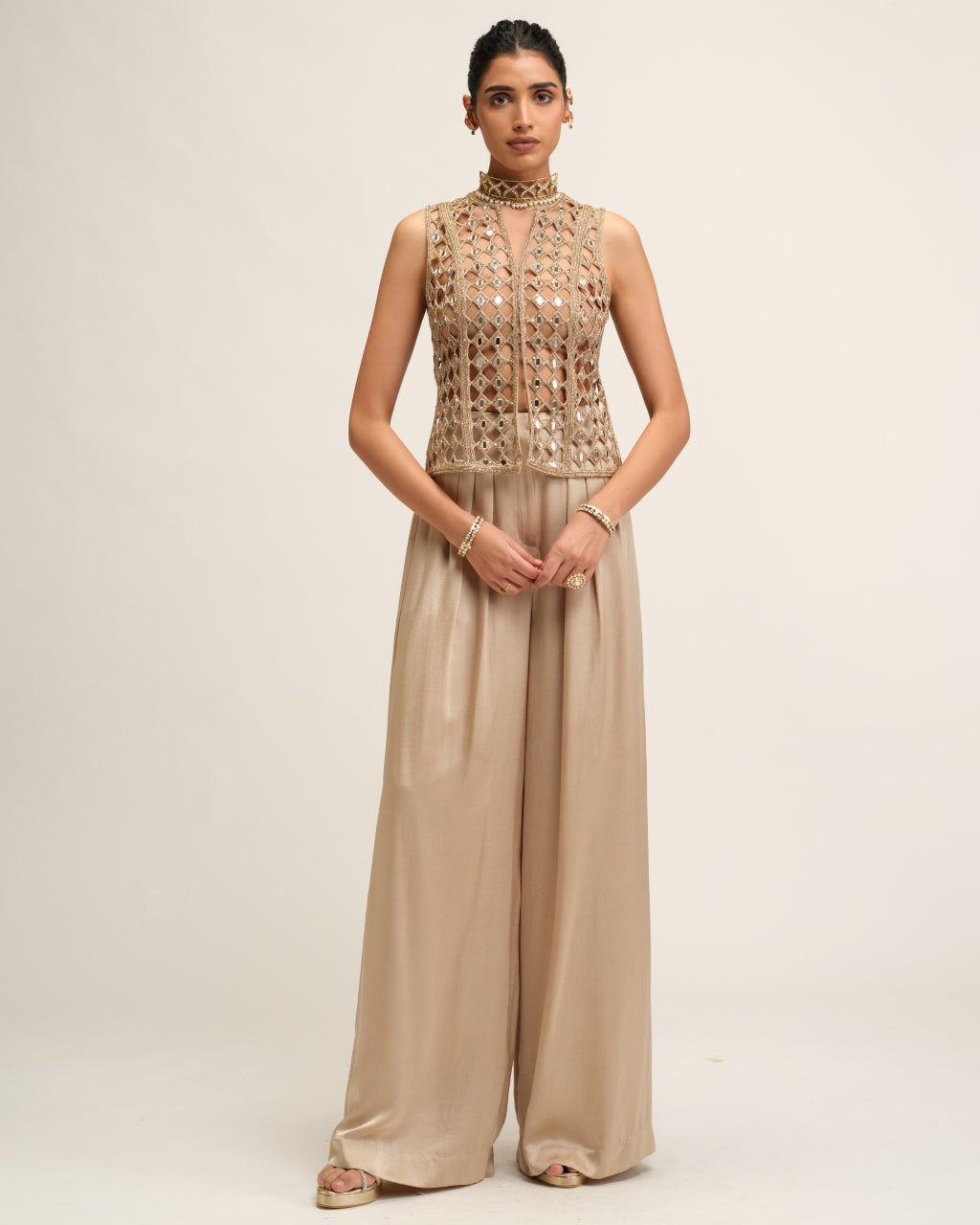 Light Beige Cutwork Jacket Set