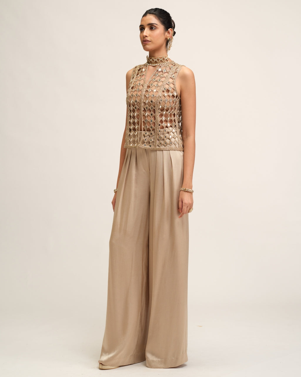 Light Beige Cutwork Jacket Set