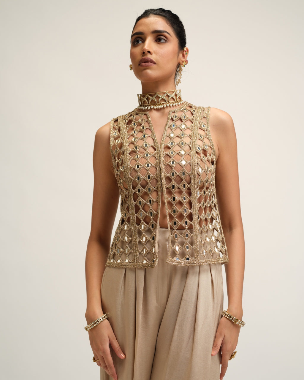 Light Beige Cutwork Jacket Set