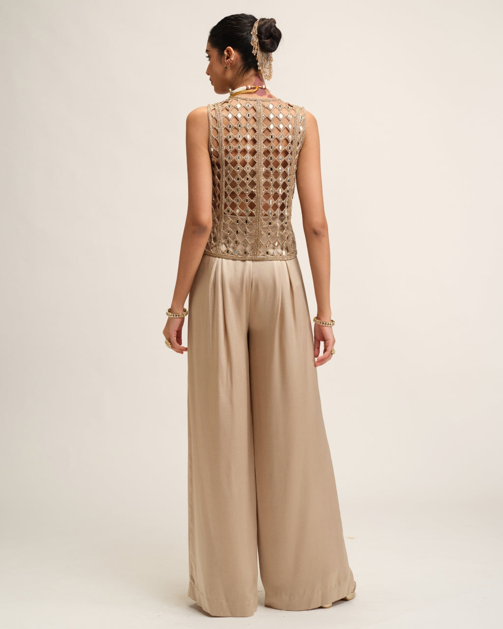 Light Beige Cutwork Jacket Set