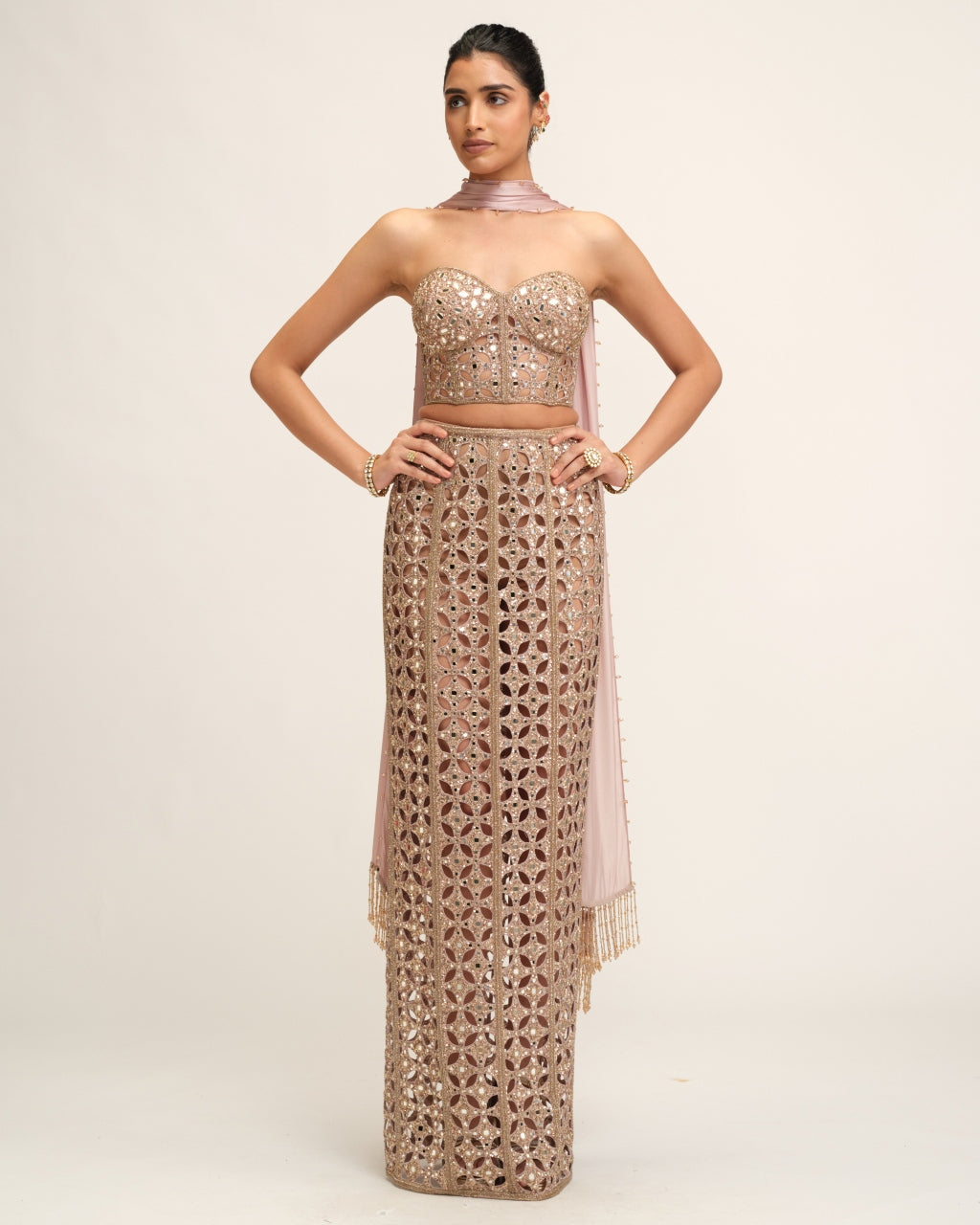 Ash Pink Cutwork Pencil Skirt