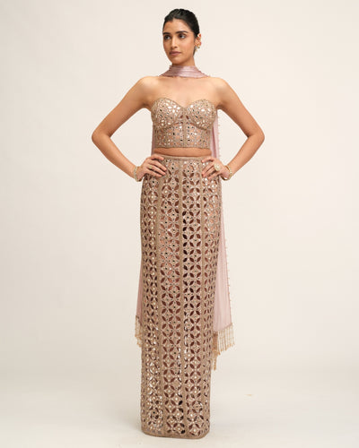Ash Pink Cutwork Pencil Skirt
