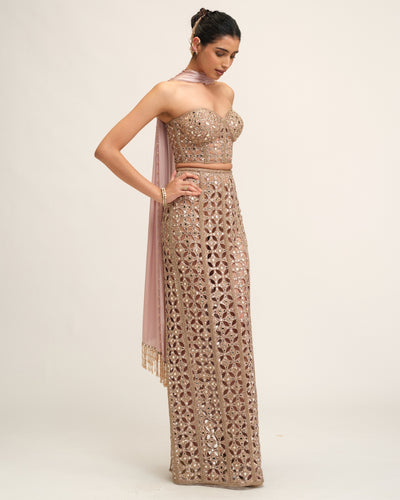Ash Pink Cutwork Pencil Skirt