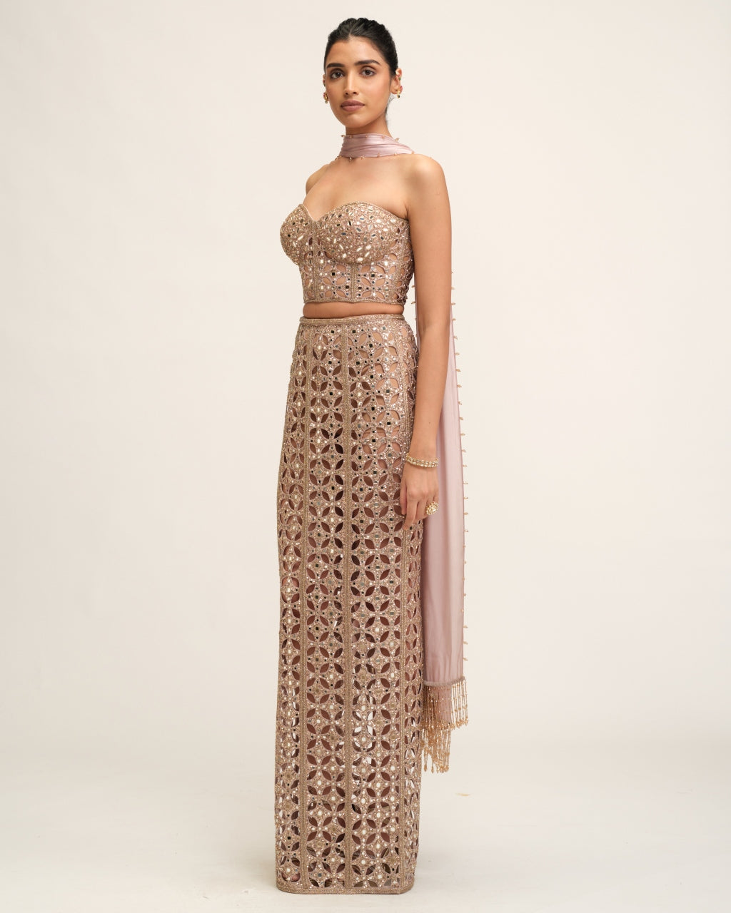 Ash Pink Cutwork Pencil Skirt