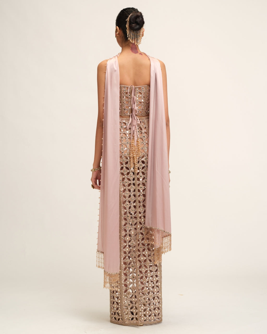 Ash Pink Cutwork Pencil Skirt