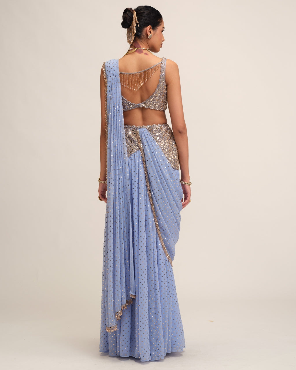 Dew Blue Draped Sari Set