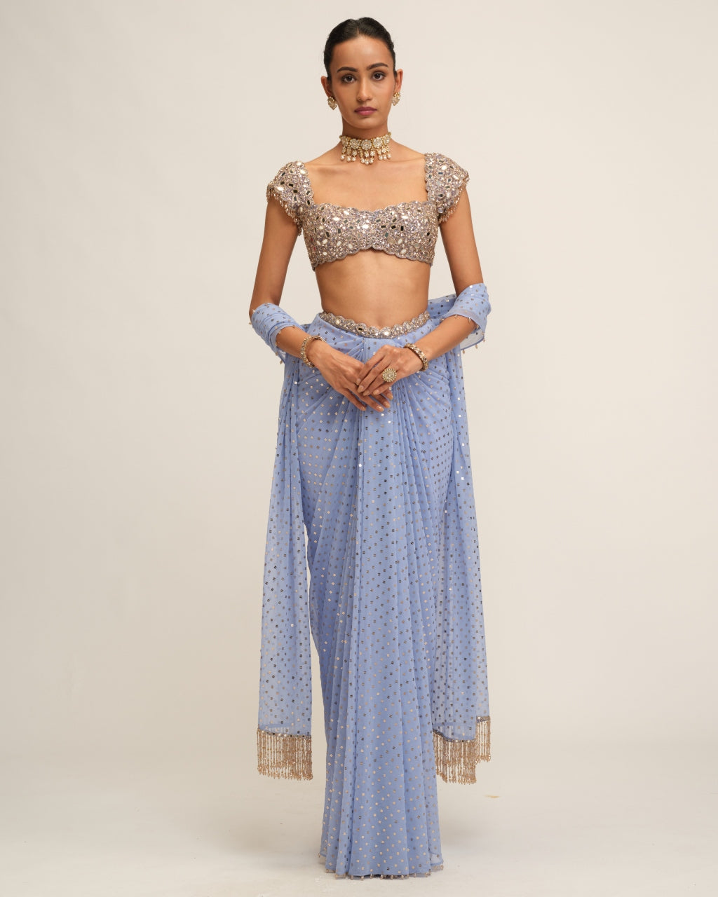 Dew Blue Draped Skirt Set