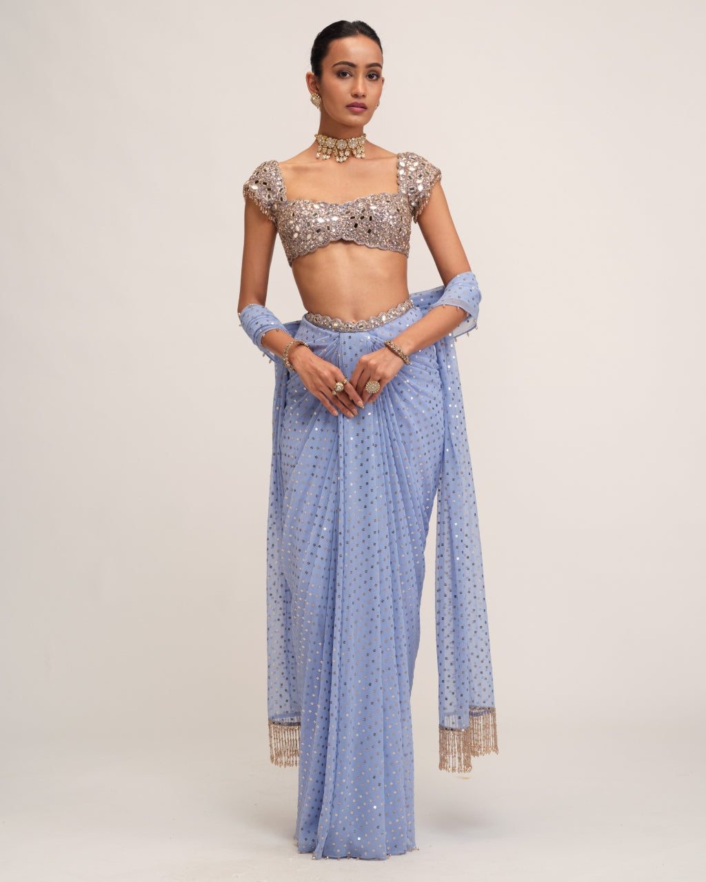 Dew Blue Draped Skirt Set