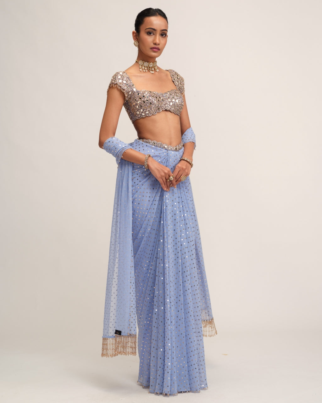 Dew Blue Draped Skirt Set