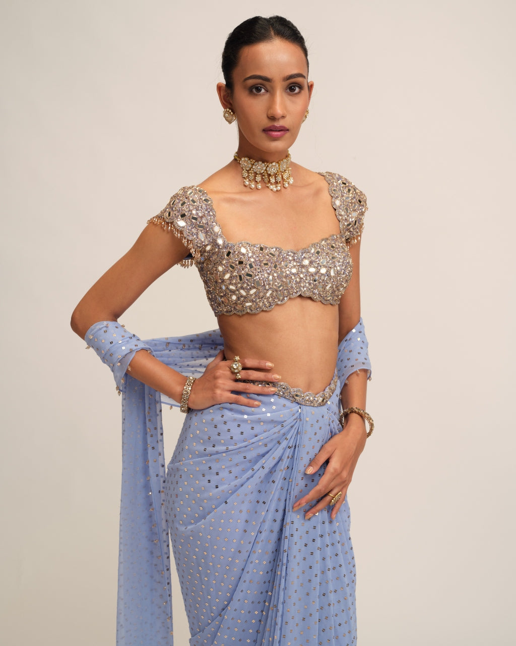 Dew Blue Draped Skirt Set