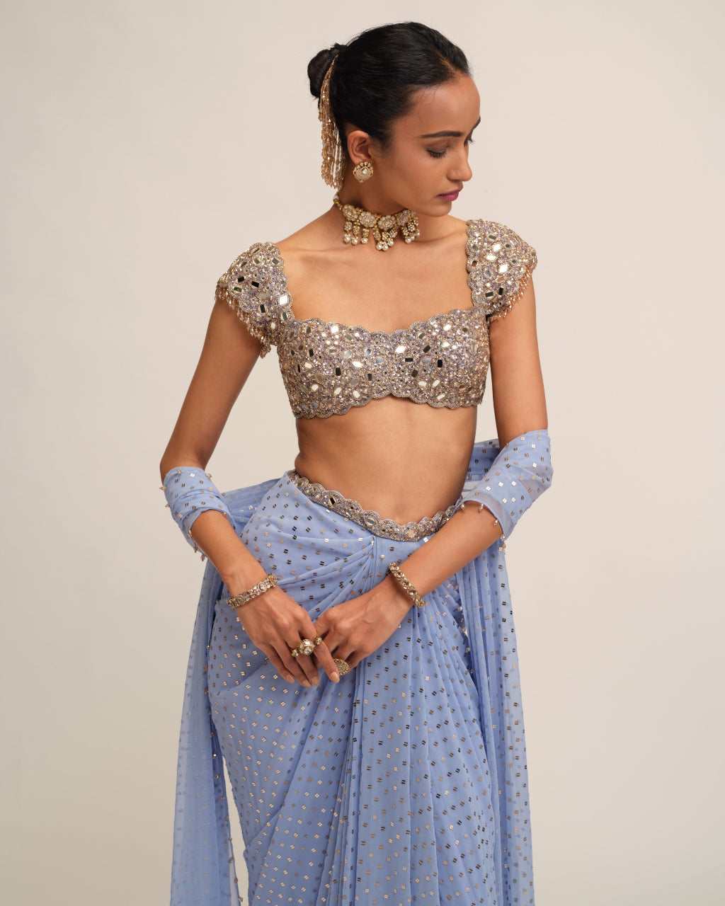 Dew Blue Draped Skirt Set