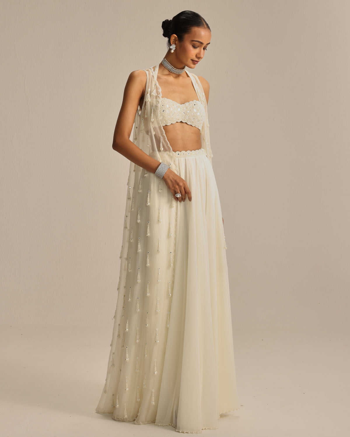 Off White Jacket Pearl And Mirror Jacket Set