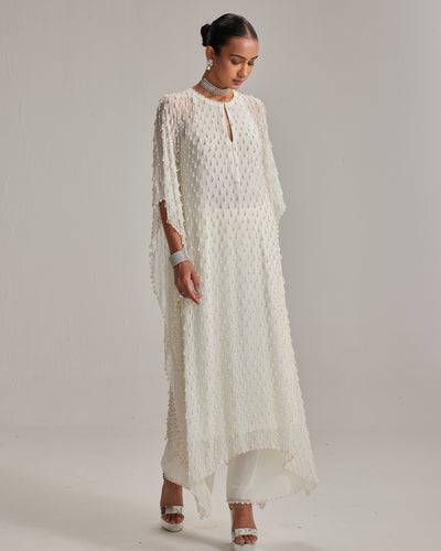Off White Pearl Drop Kaftan Set