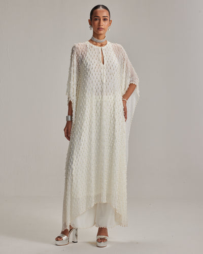 Off White Pearl Drop Kaftan Set