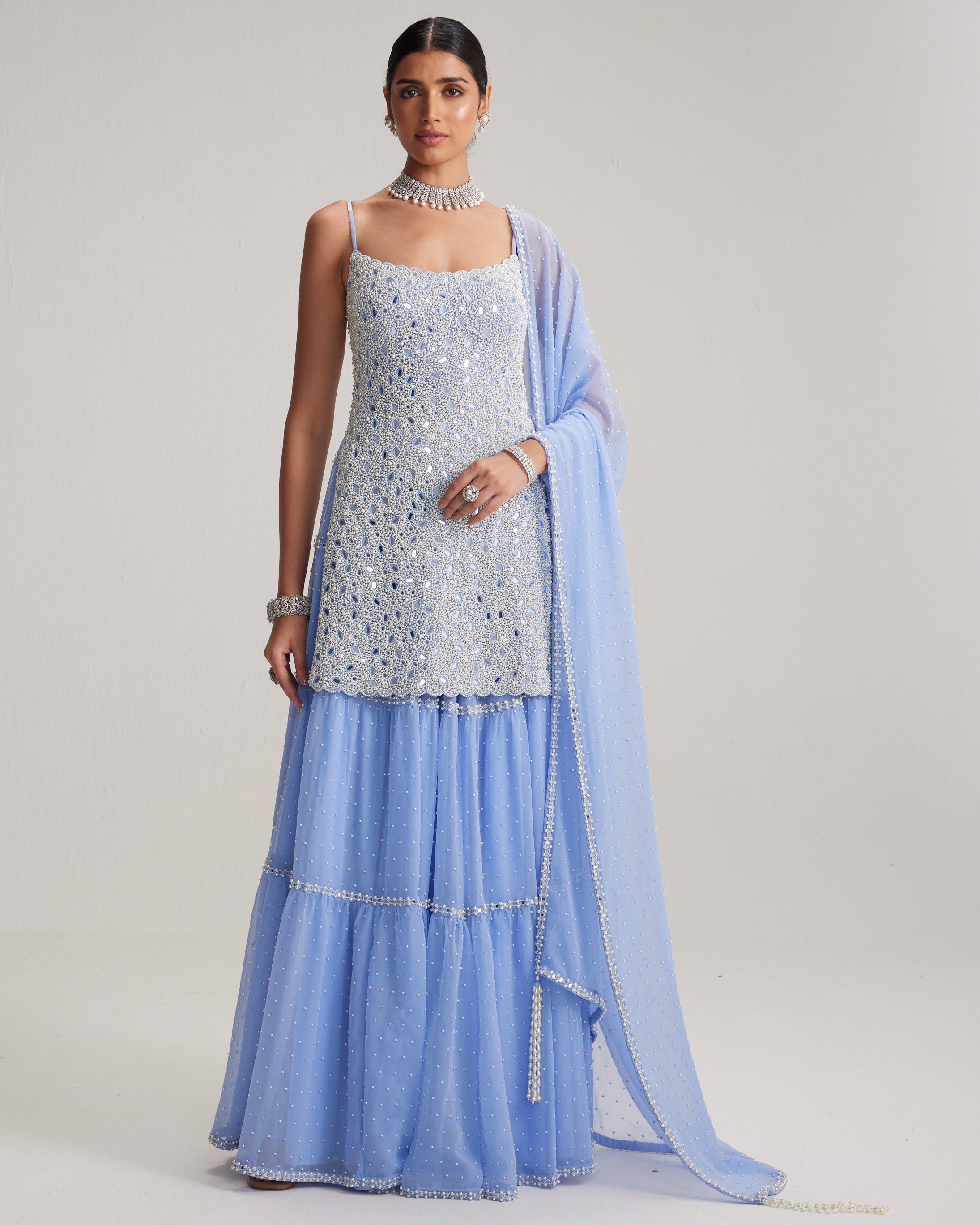 Dew Blue Kurta And Sharara Set