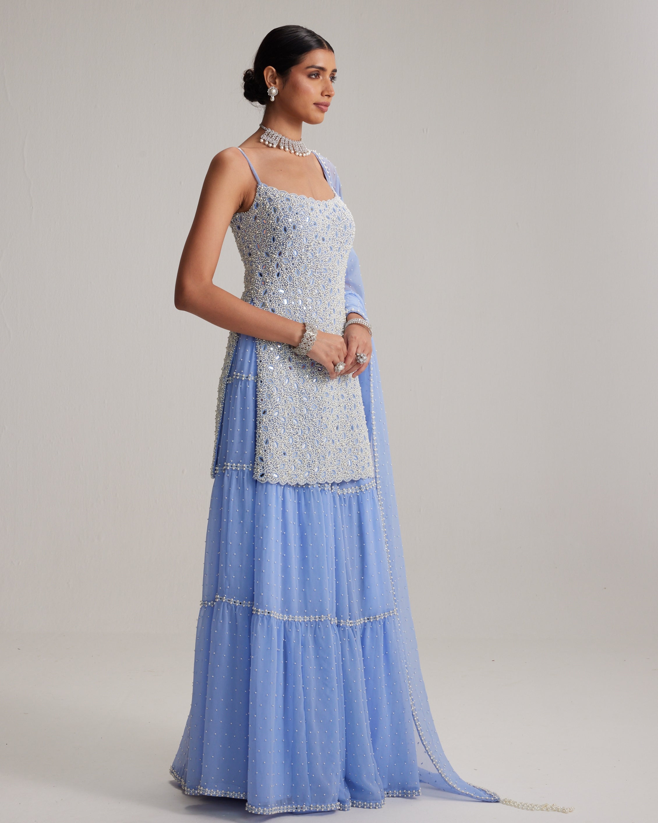 Dew Blue Kurta And Sharara Set