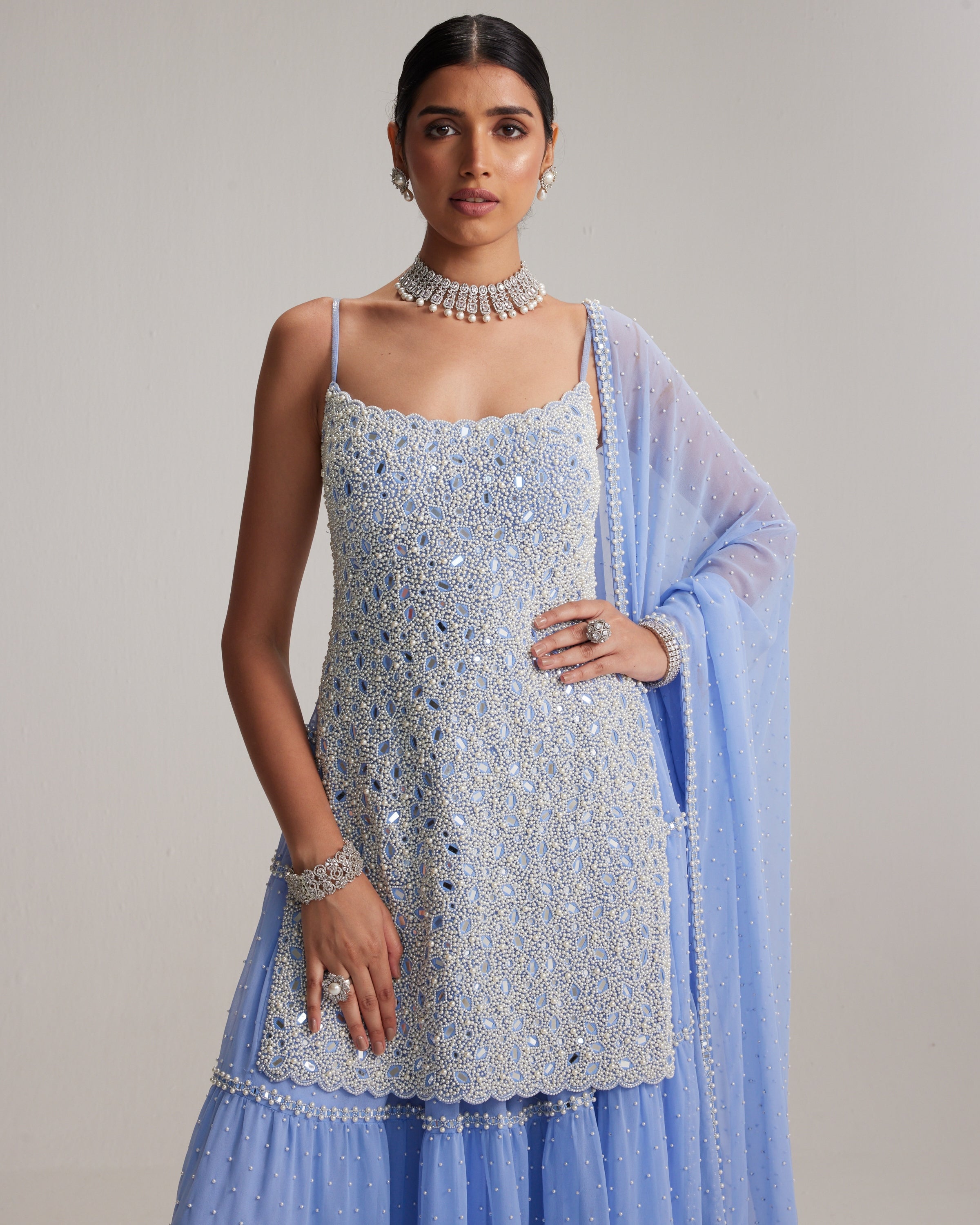 Dew Blue Kurta And Sharara Set