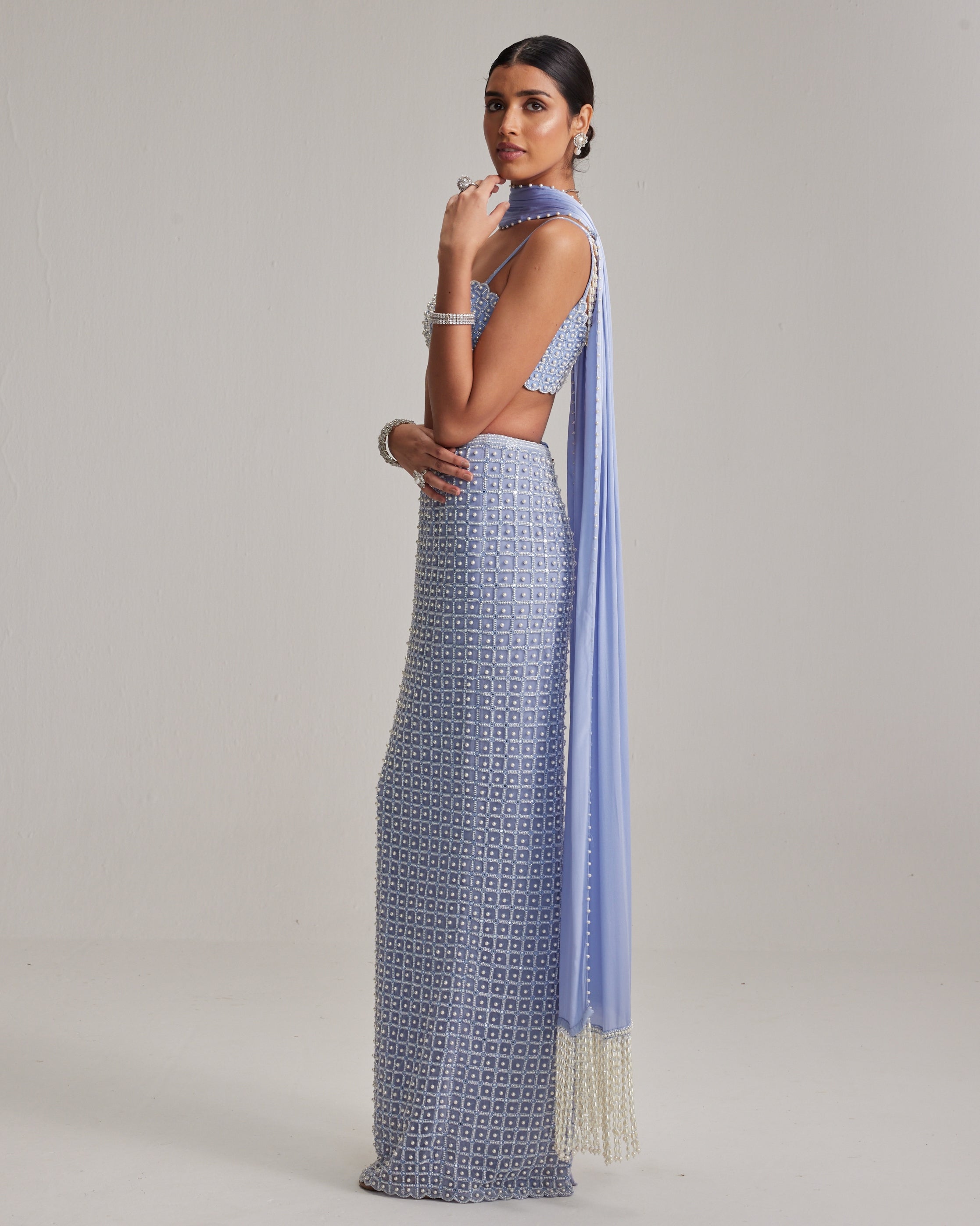 Dew Blue Pencil Skirt Set