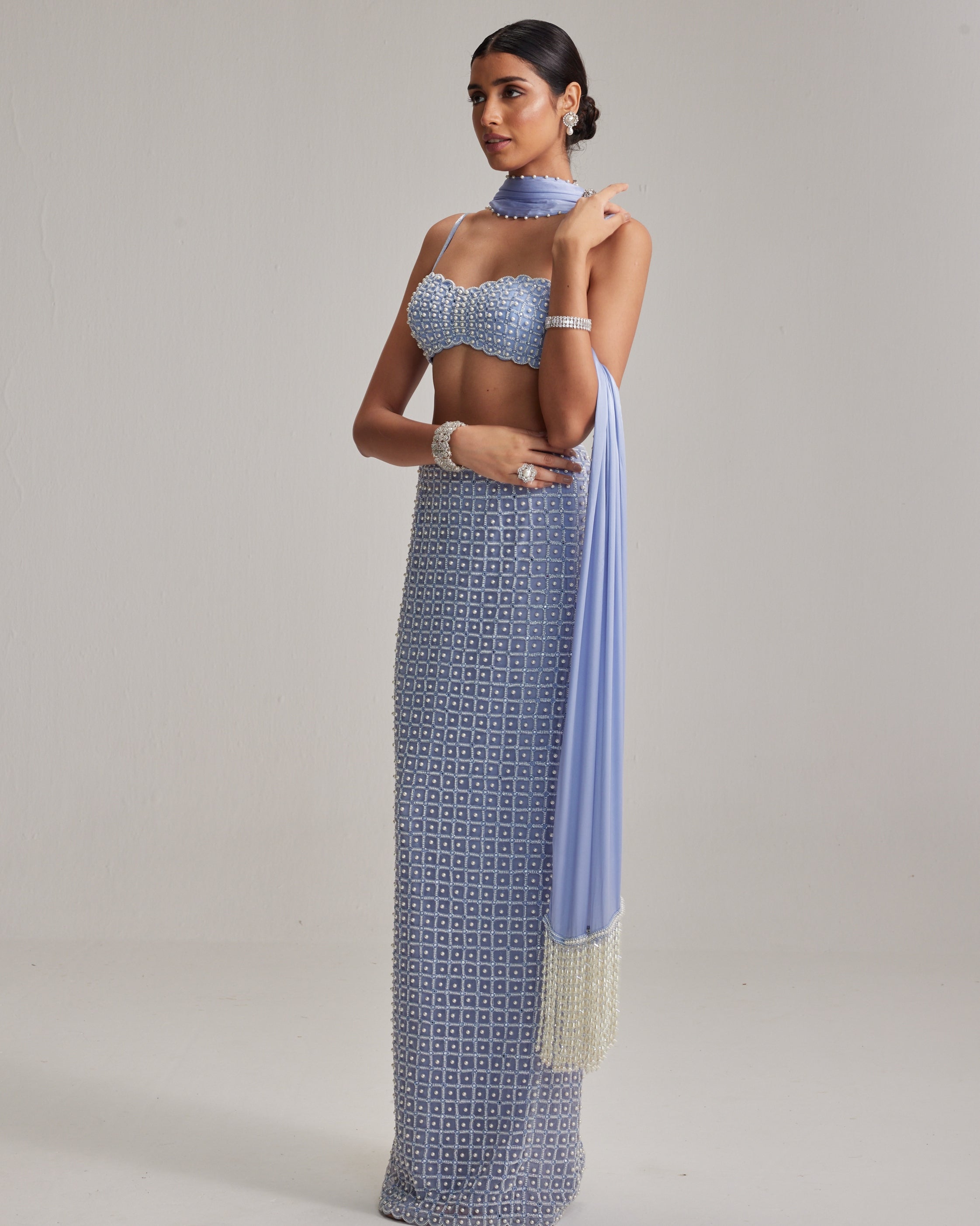 Dew Blue Pencil Skirt Set