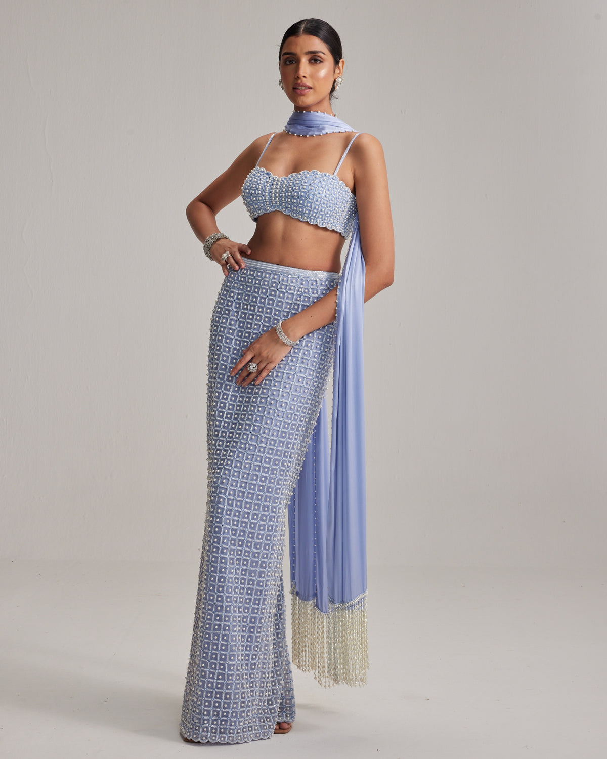 Dew Blue Pencil Skirt Set