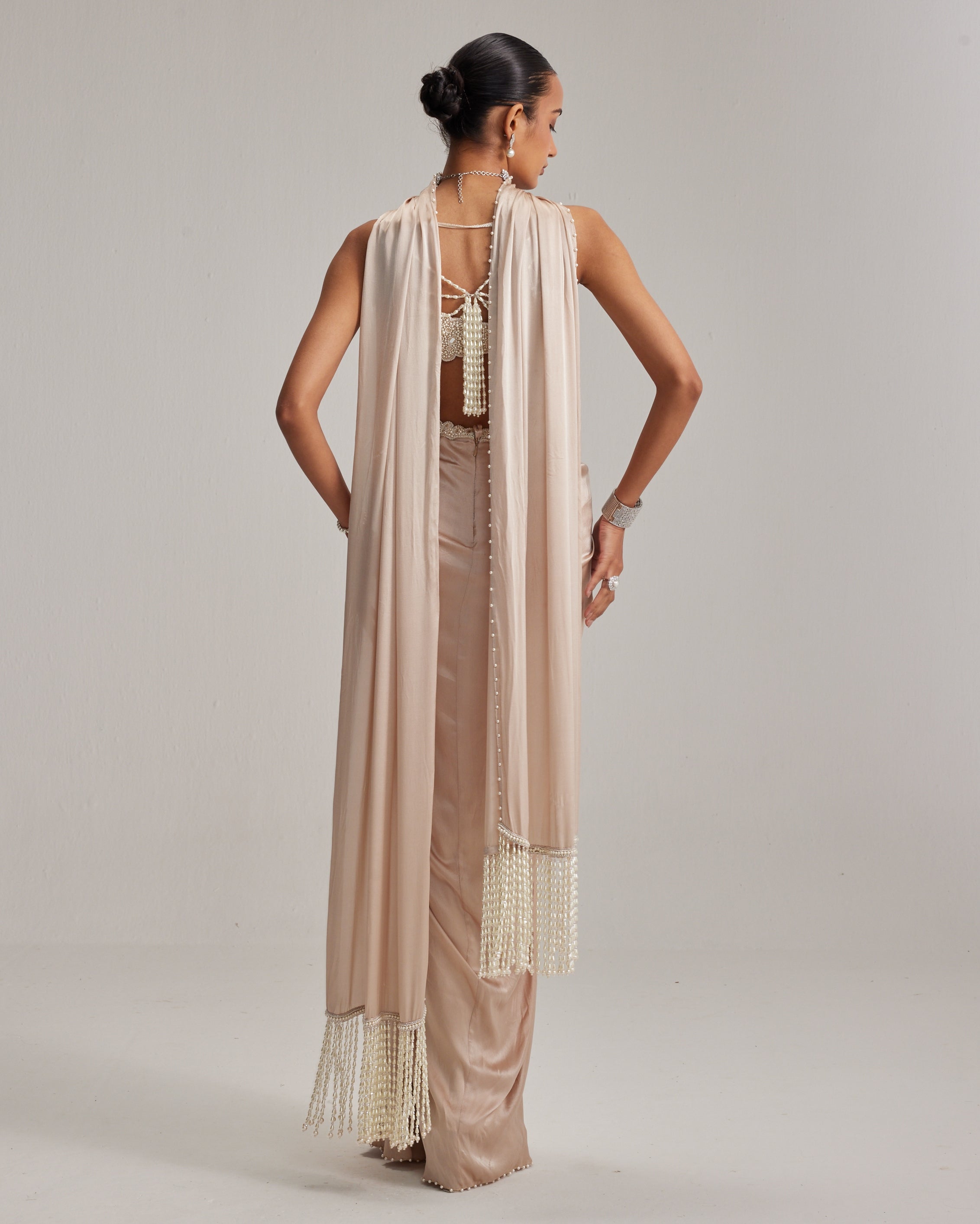 Ash Pink Pearl Scattered Draped Skirt Set