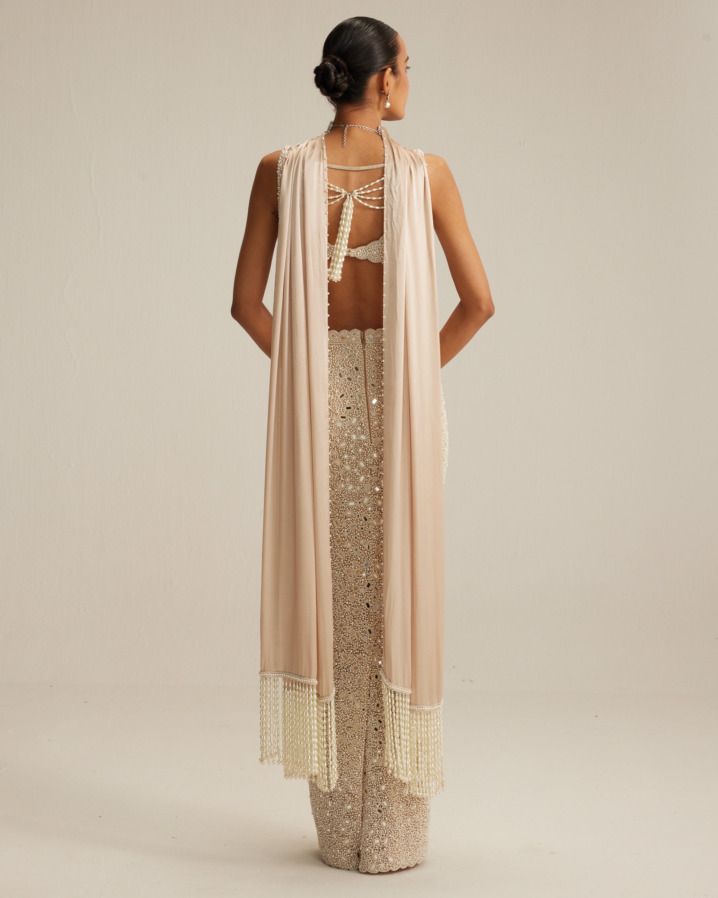 Light Beige V Neck Pencil Skirt Set