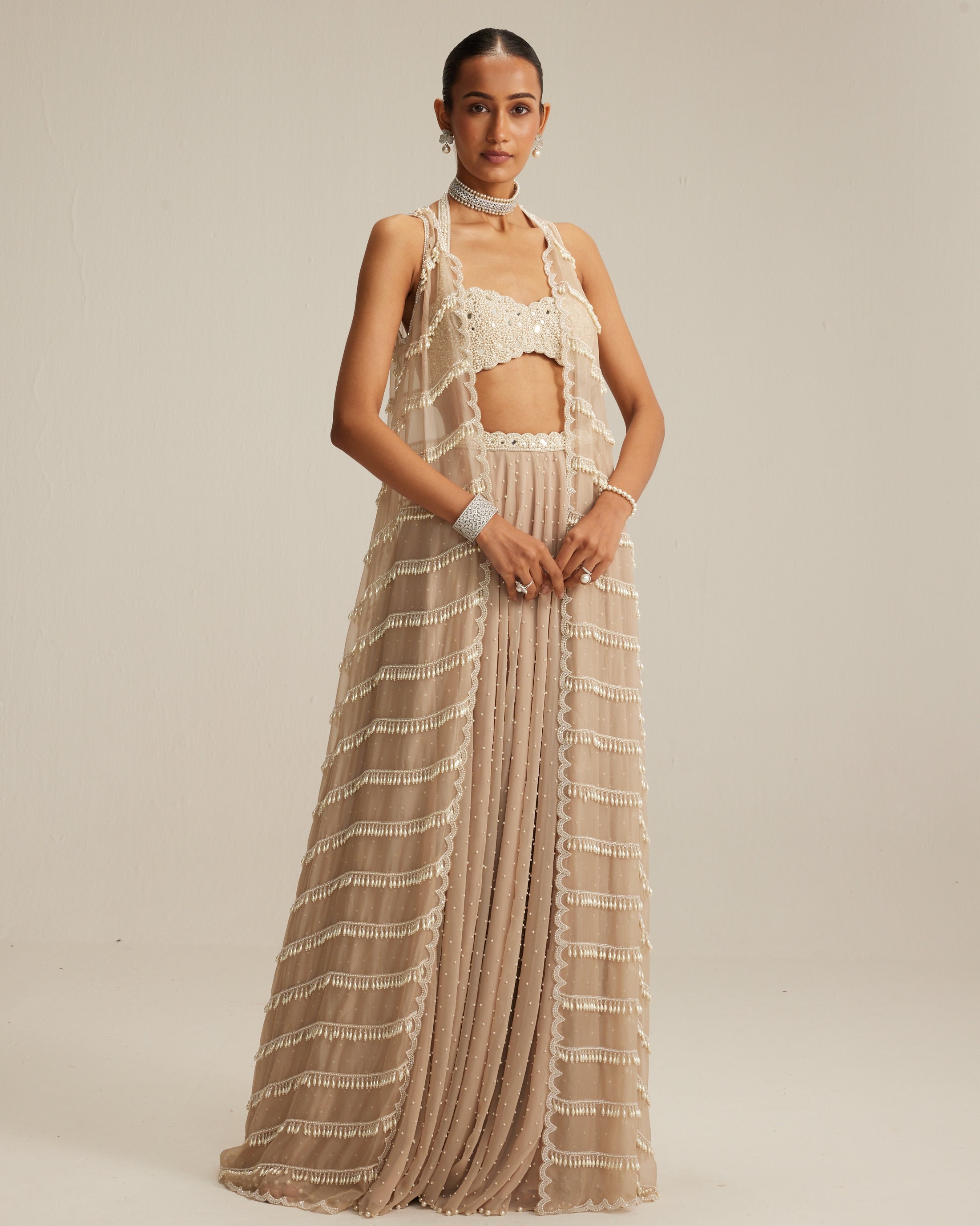 Light Beige Pearl Drop Jacket Set