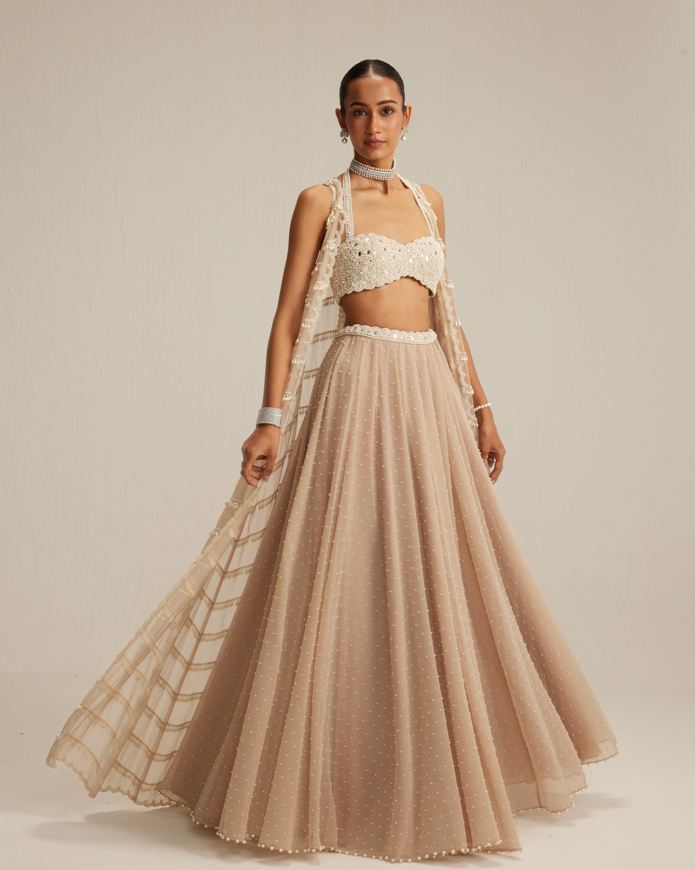 Light Beige Pearl Drop Jacket Set