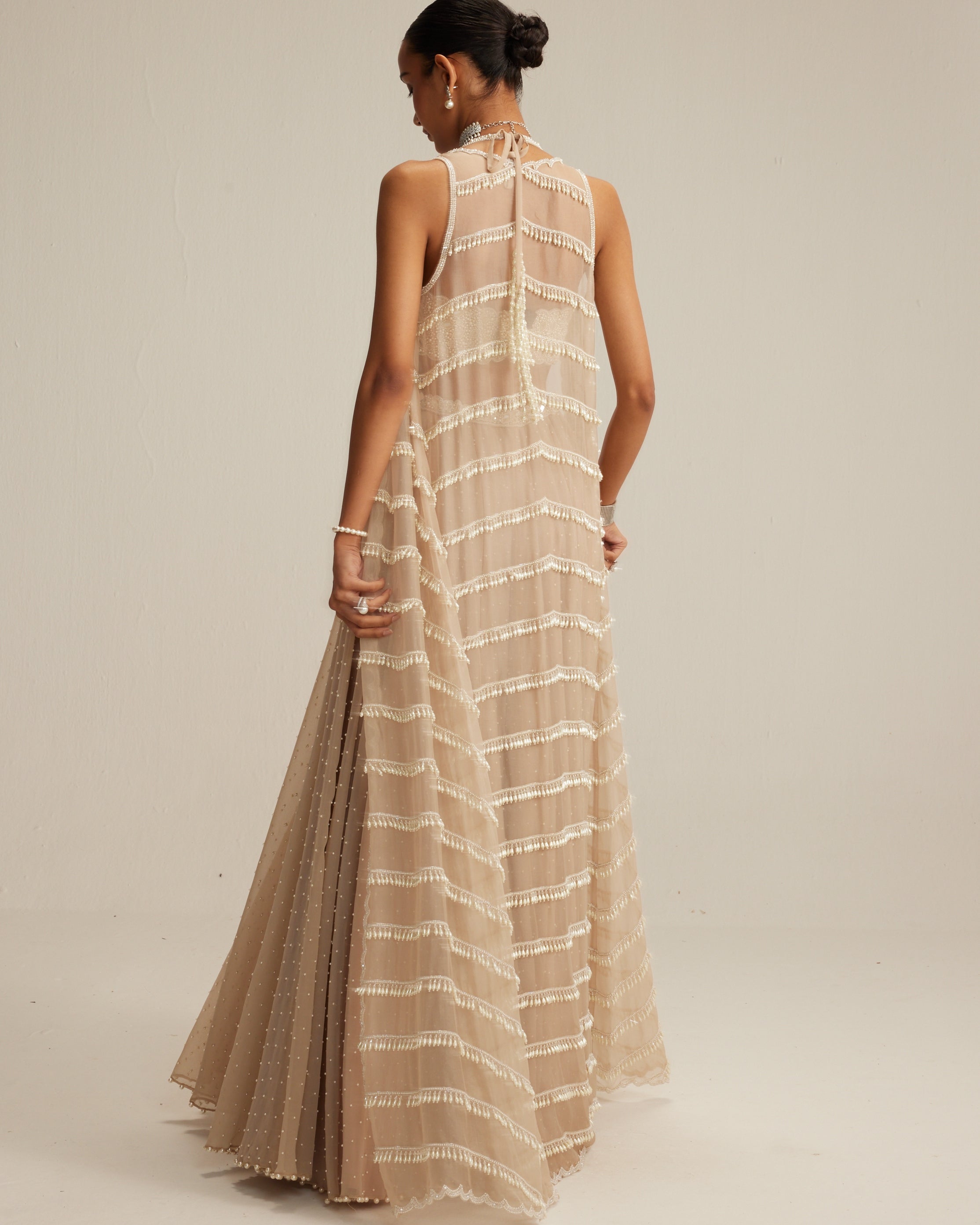 Light Beige Pearl Drop Jacket Set