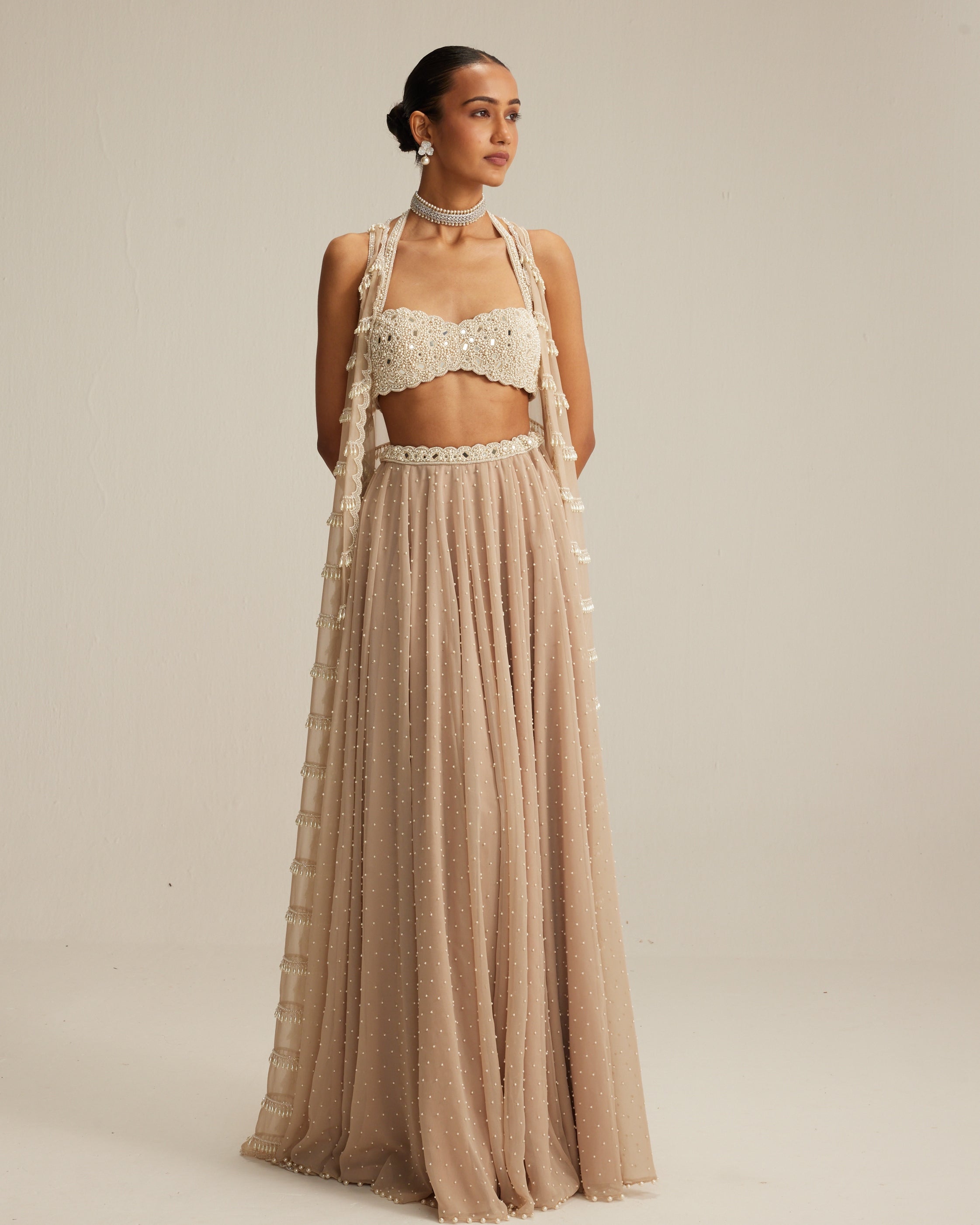 Light Beige Pearl Drop Jacket Set