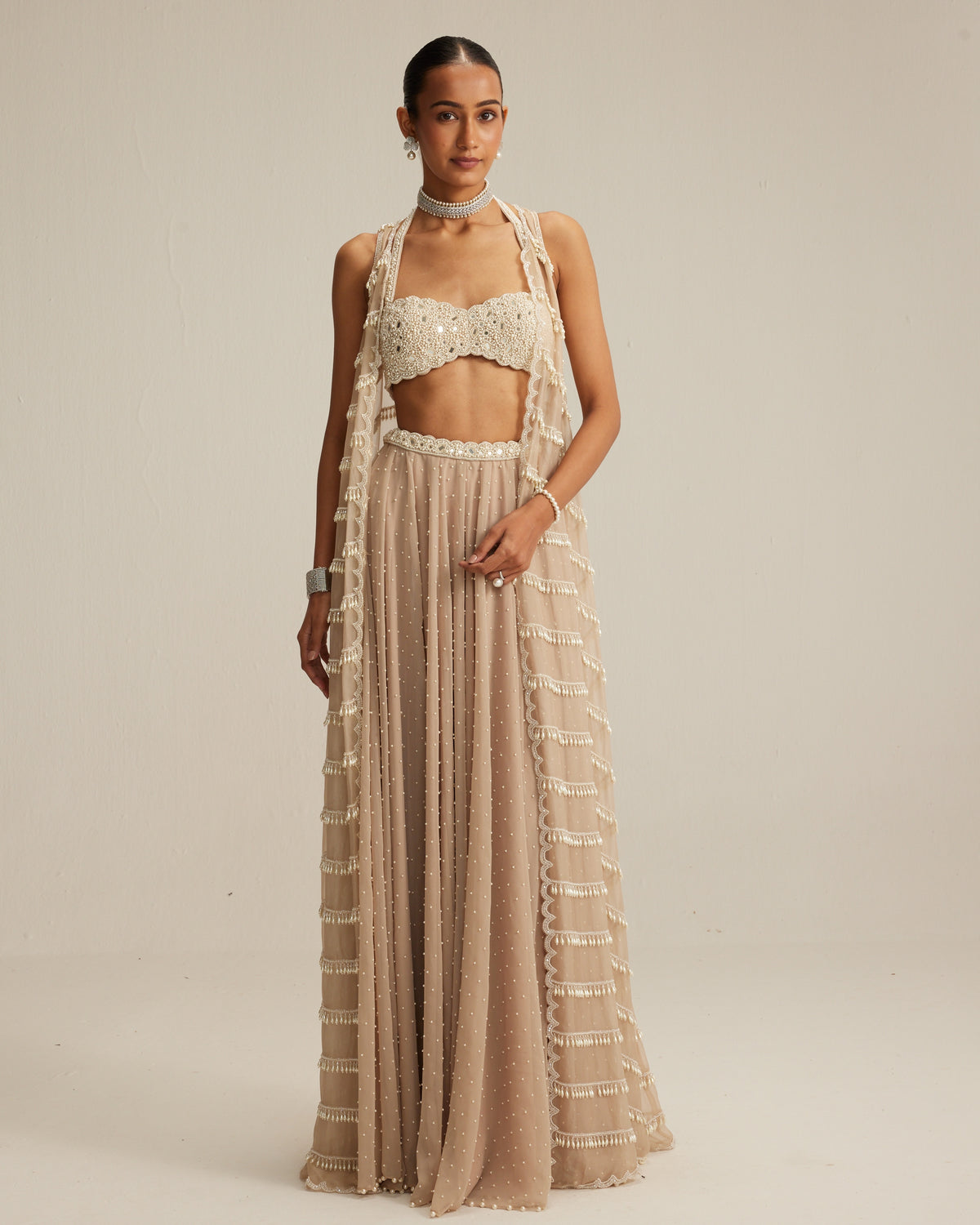 Light Beige Pearl Drop Jacket Set