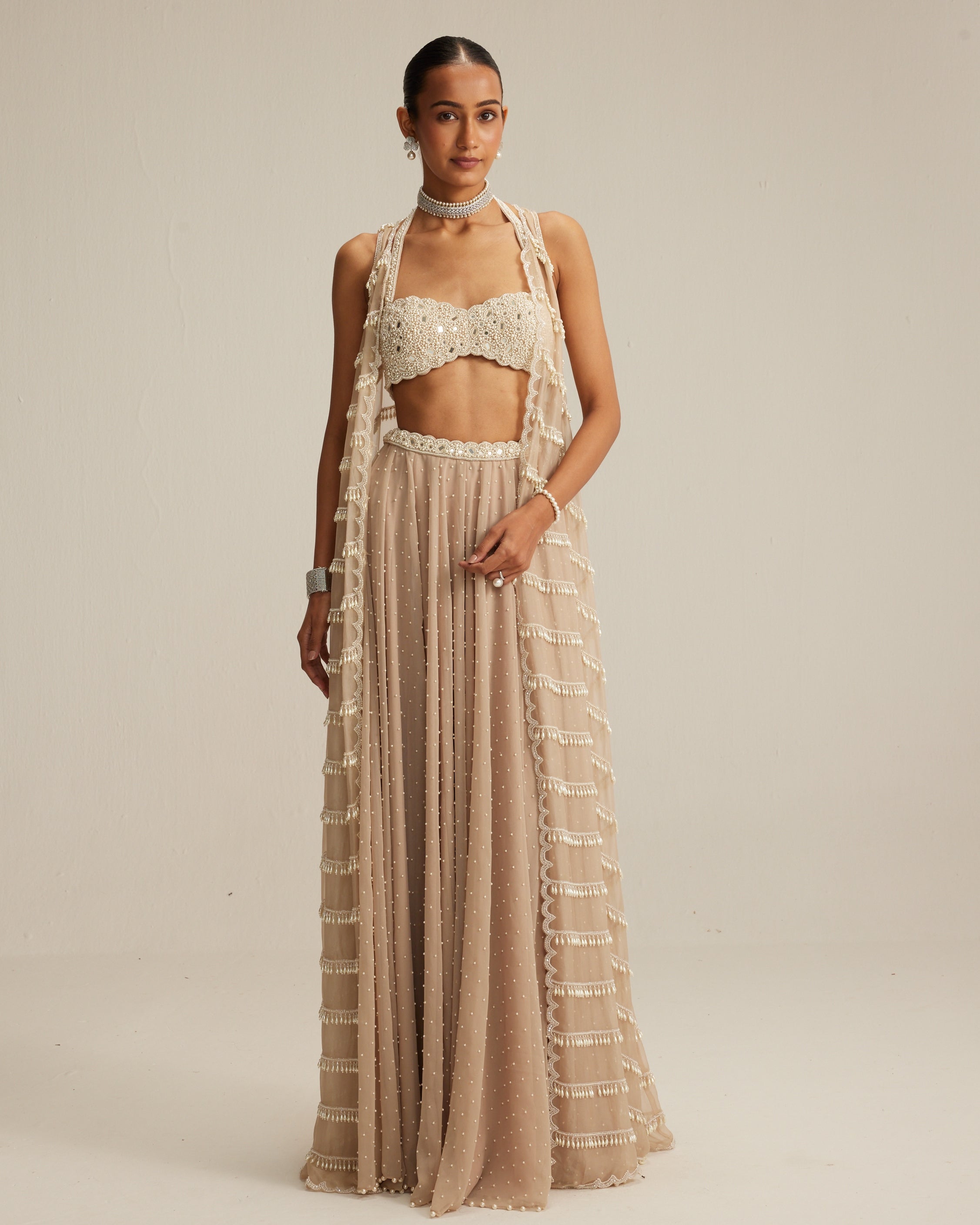 Light Beige Pearl Drop Jacket Set