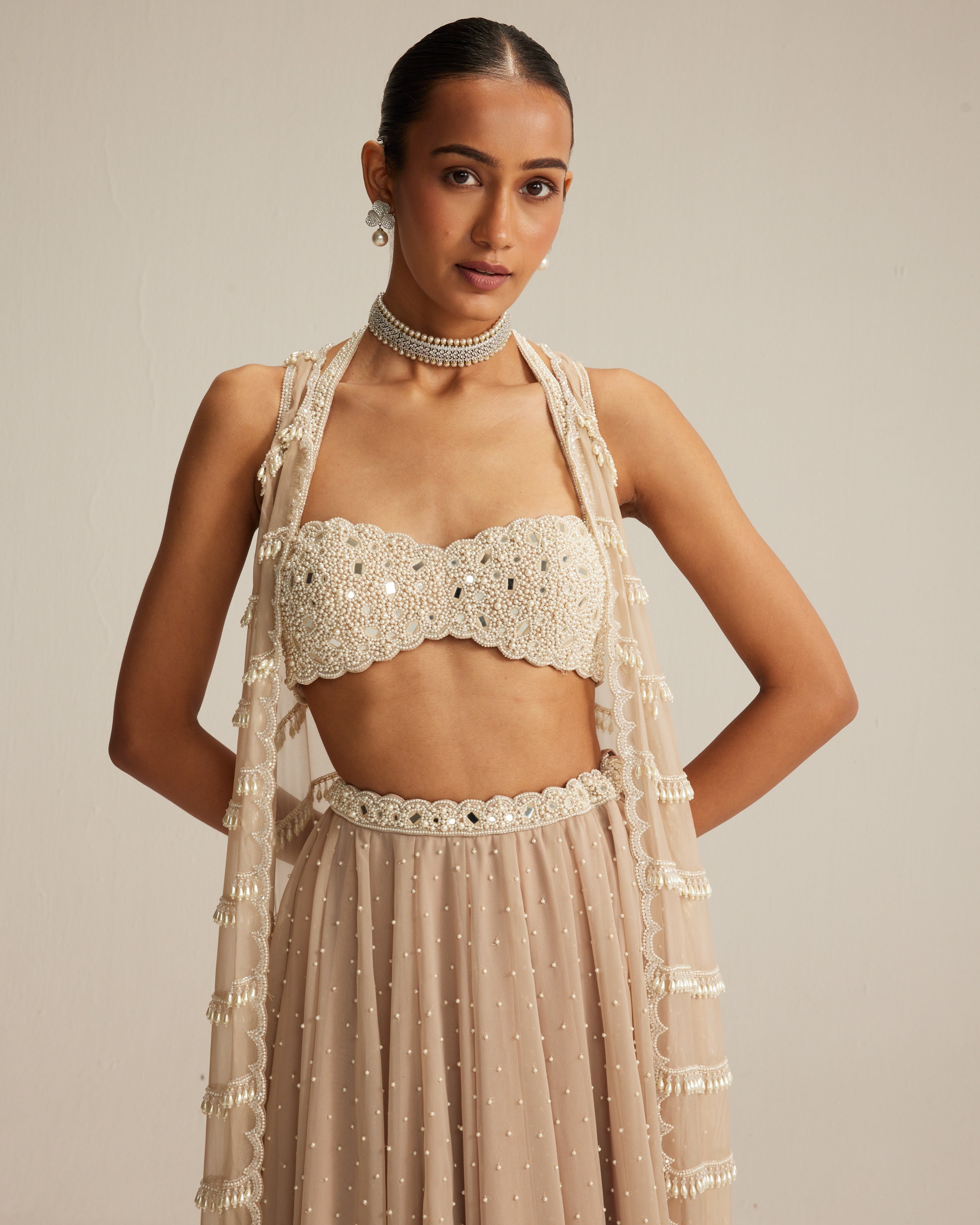 Light Beige Pearl Drop Jacket Set