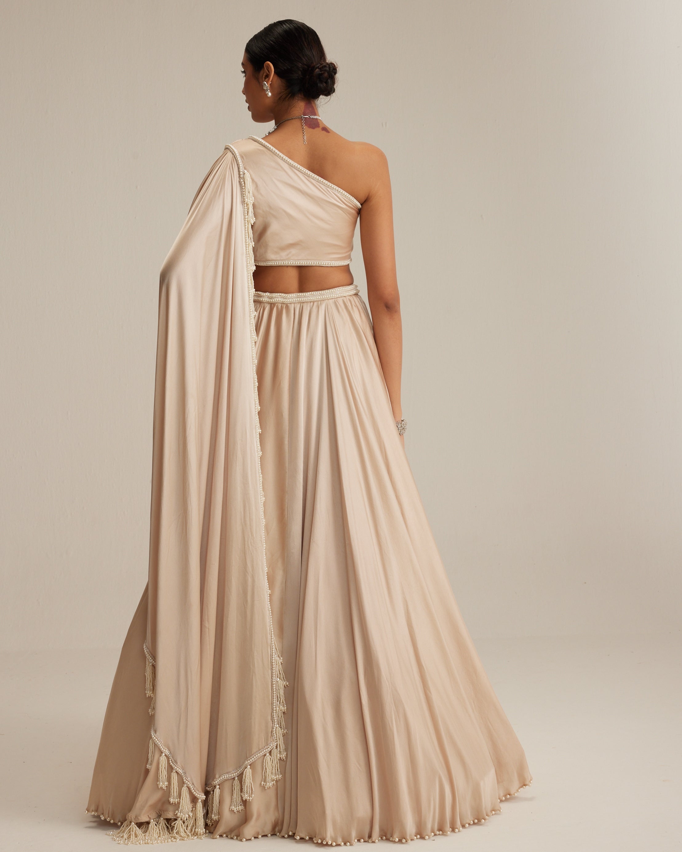 Light Beige Satin Lehenga Set
