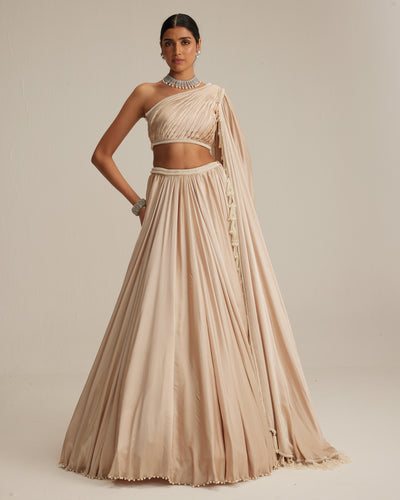 Light Beige Satin Lehenga Set