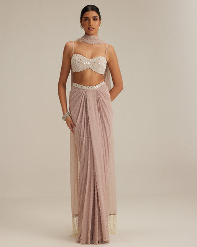 Ash Pink Pearl Scattered Draped Skirt Set