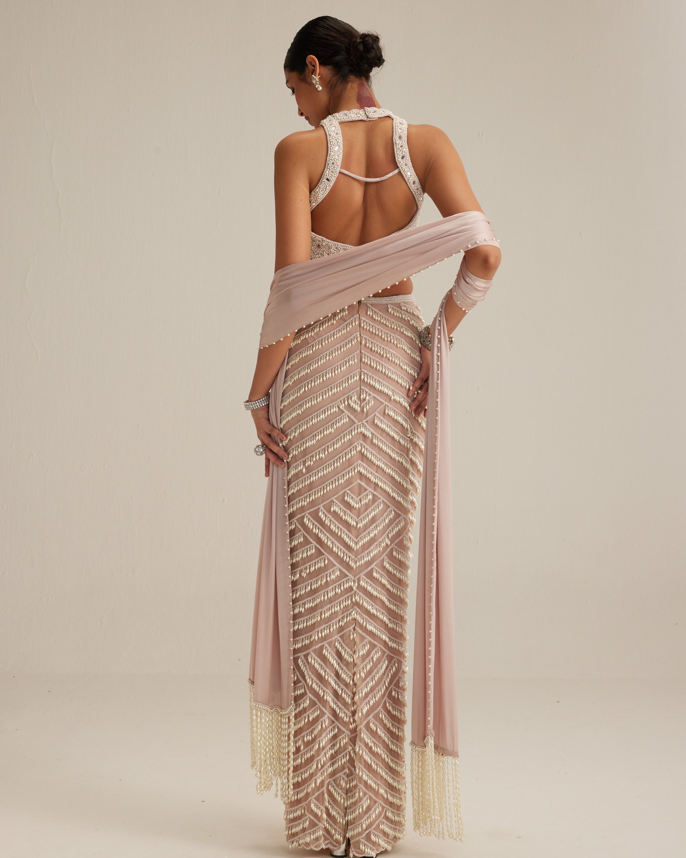 Ash Pink Pearl Drop Pencil Skirt Set