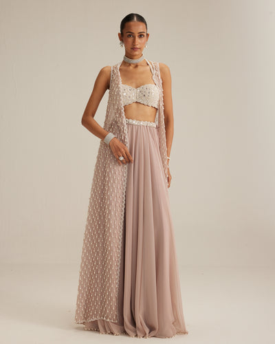 Ash Pink Pearl Drop Jacket Skirt Set