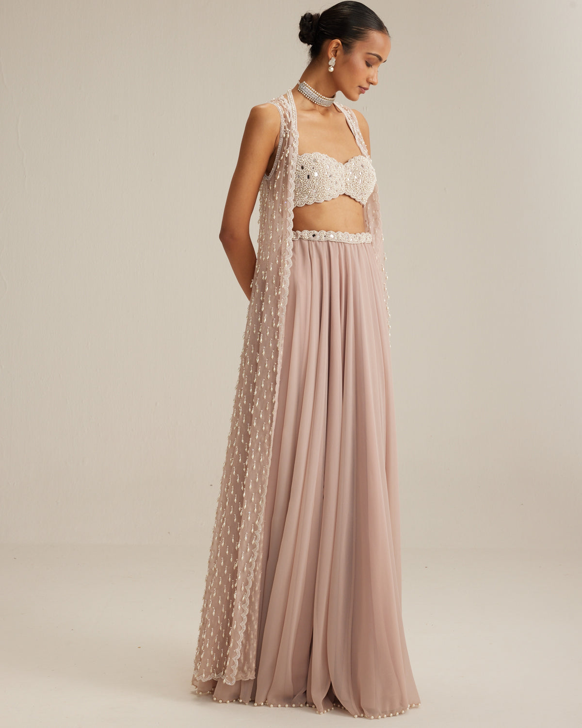 Ash Pink Pearl Drop Jacket Skirt Set