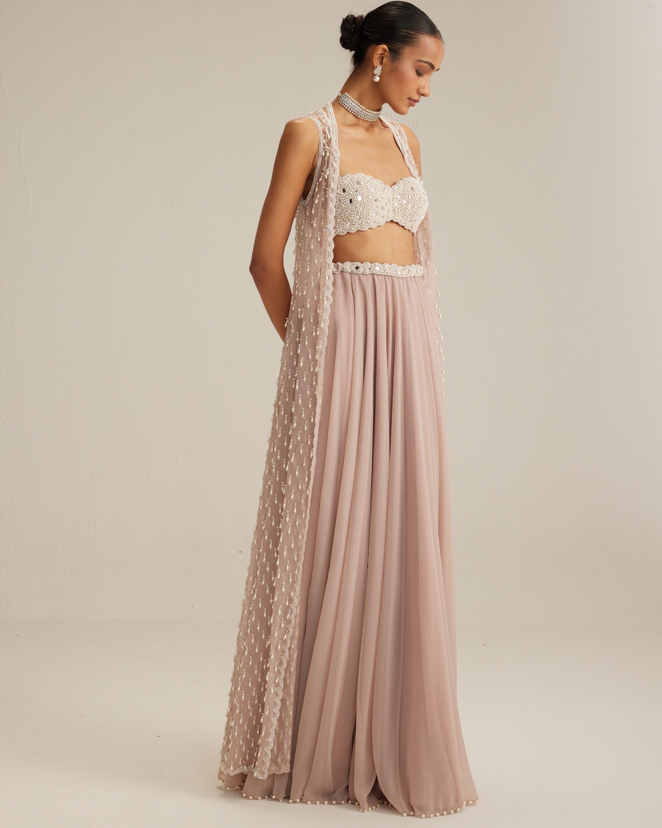 Ash Pink Pearl Drop Jacket Skirt Set