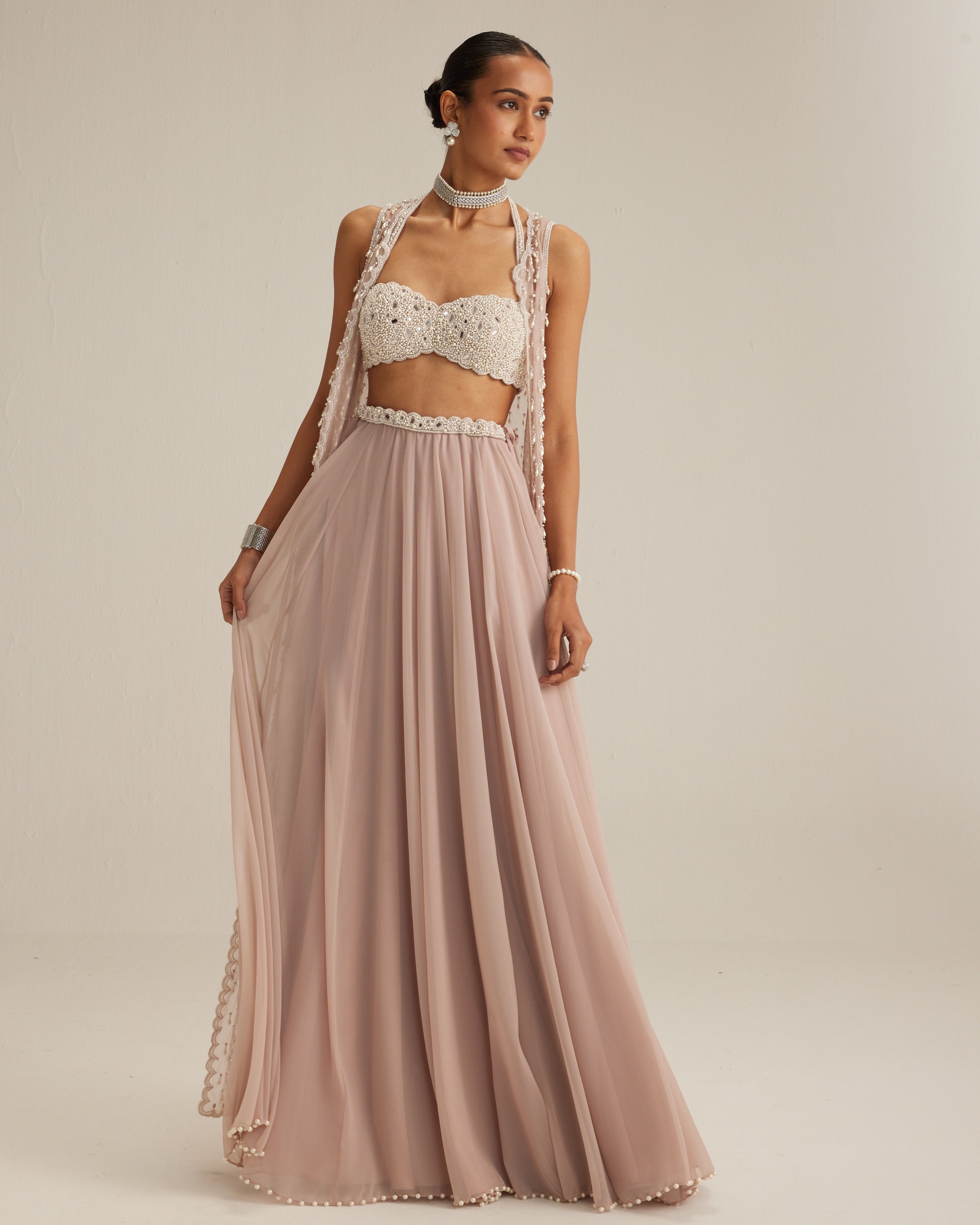 Ash Pink Pearl Drop Jacket Skirt Set