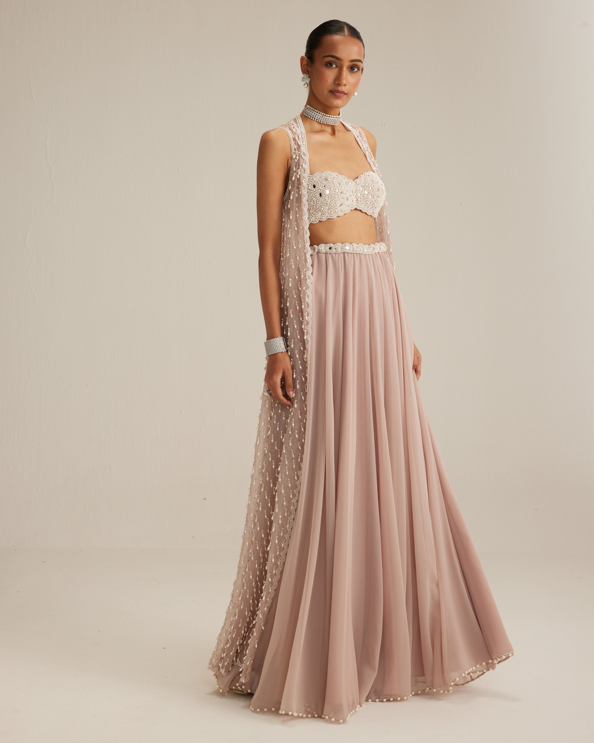 Ash Pink Pearl Drop Jacket Skirt Set