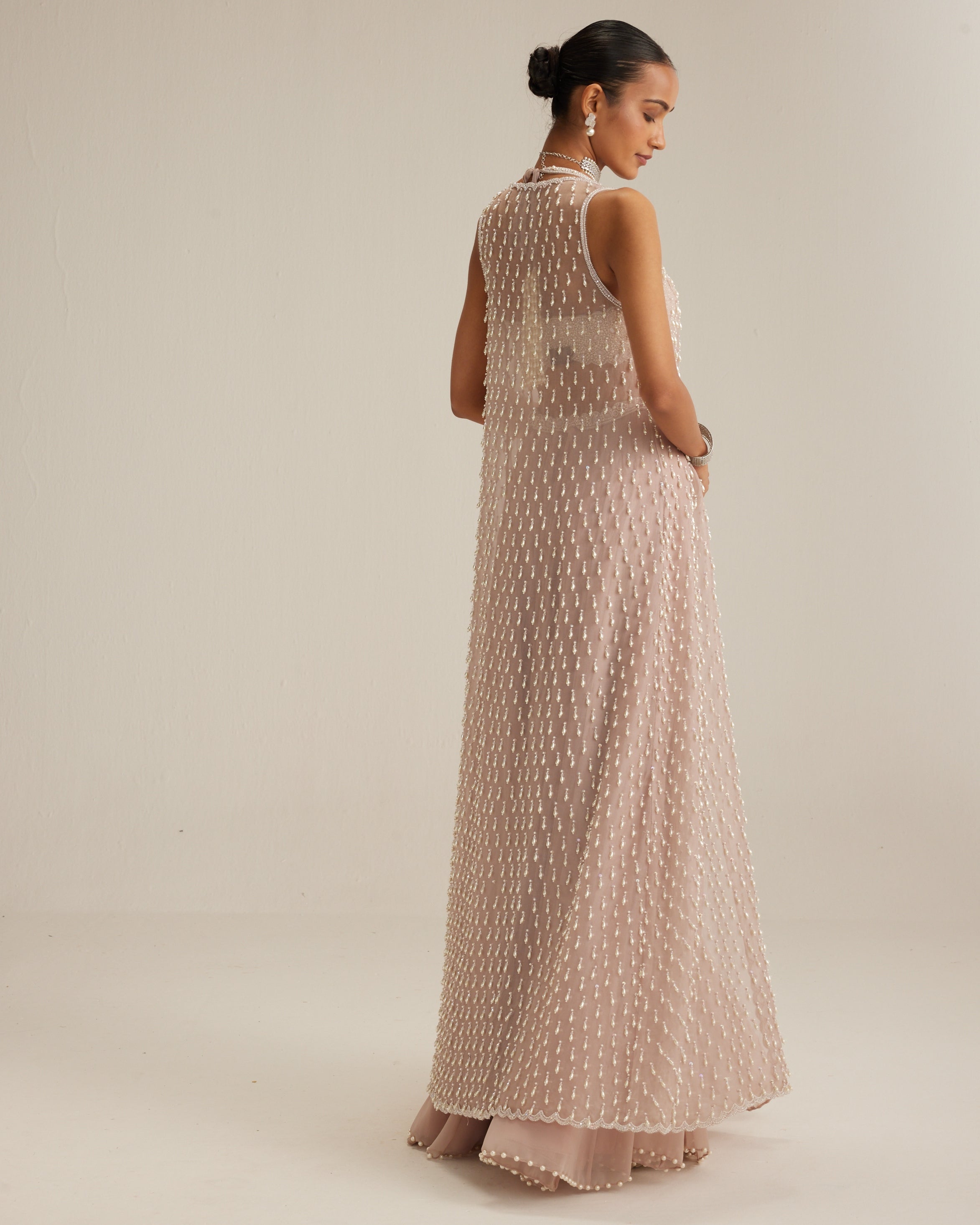 Ash Pink Pearl Drop Jacket Skirt Set