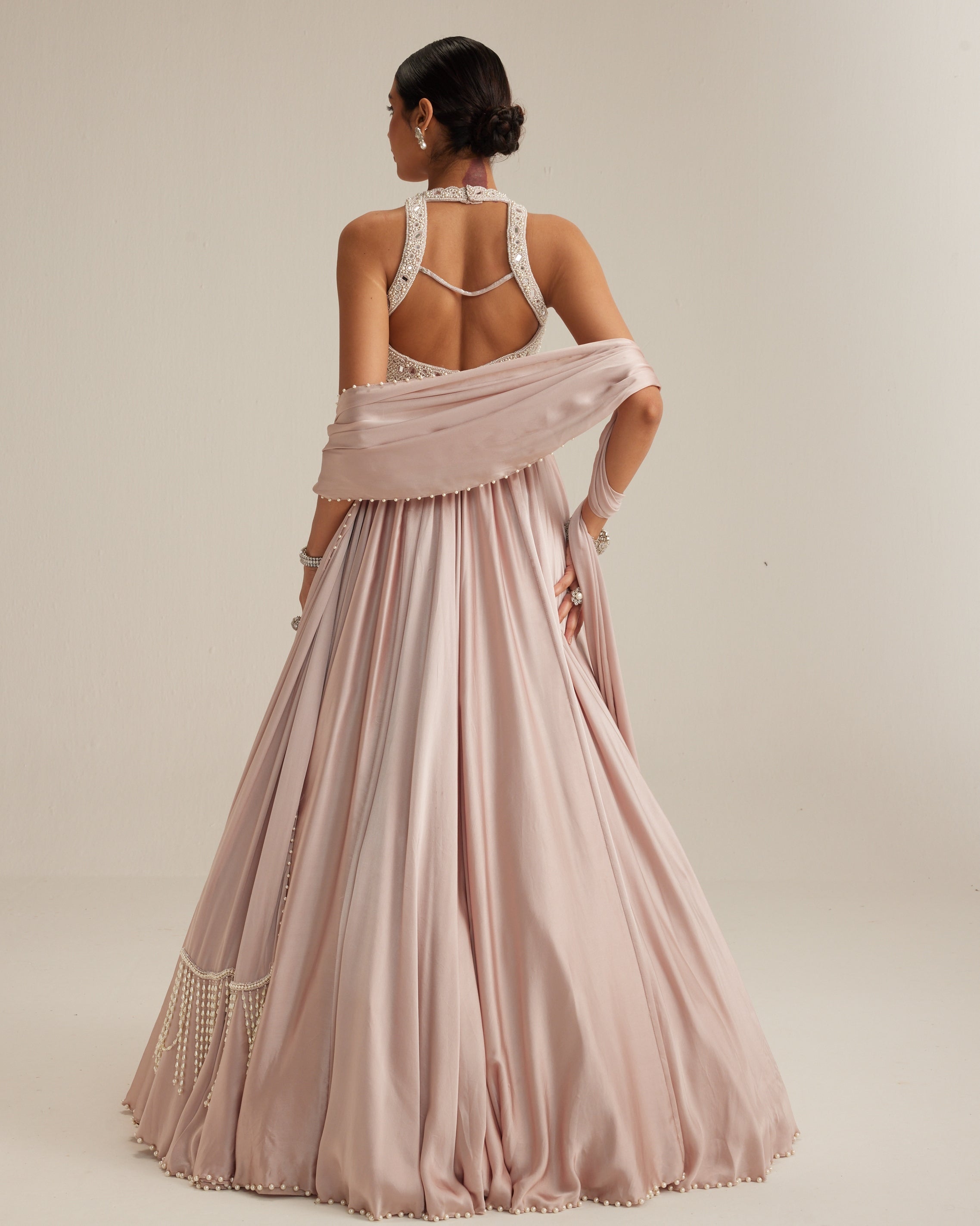 Ash Pink Satin Skirt Set