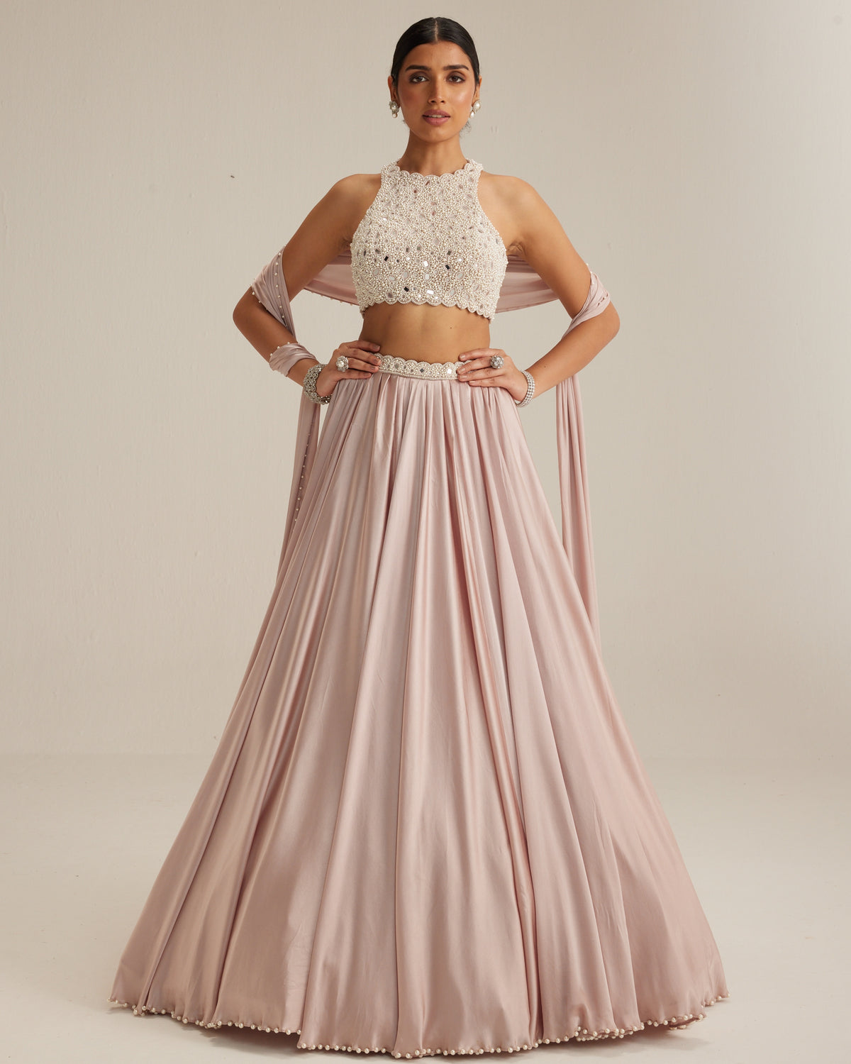 Ash Pink Satin Skirt Set