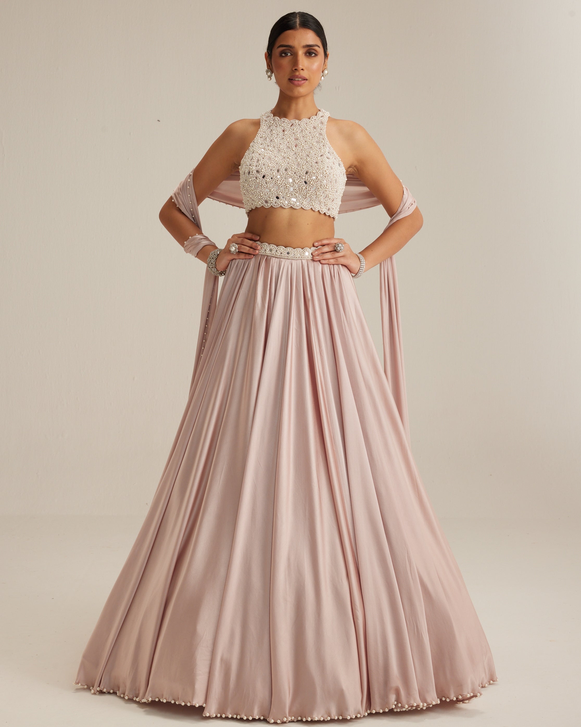 Ash Pink Satin Skirt Set