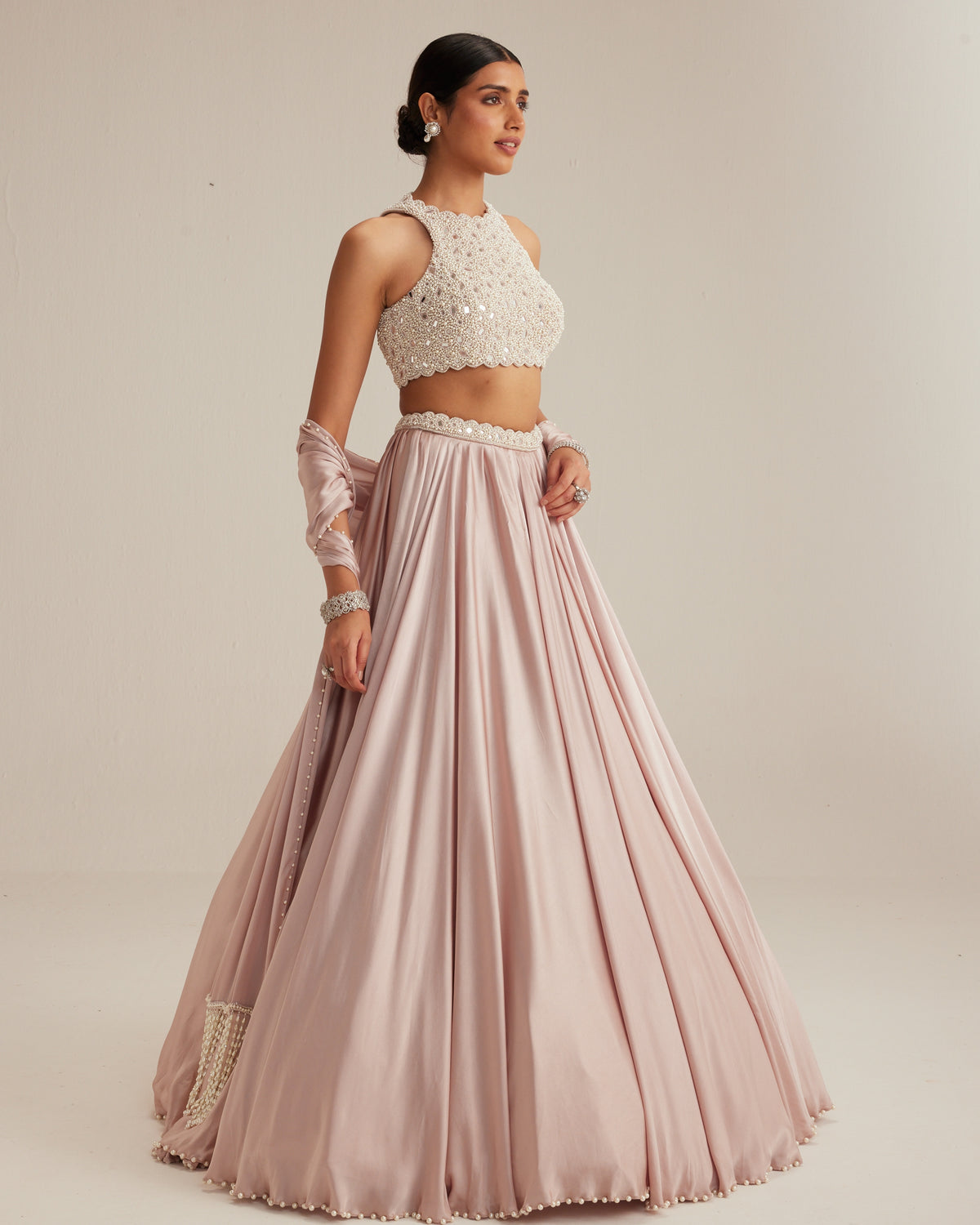 Ash Pink Satin Skirt Set