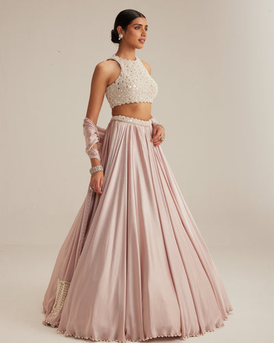 Ash Pink Satin Skirt Set